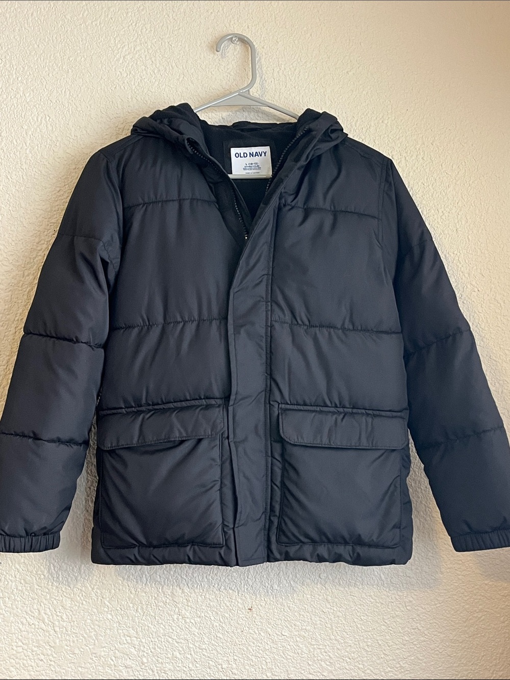 Boys L (10/12) Old Navy Black Quilted Hooded Puffer Jacket NWOT